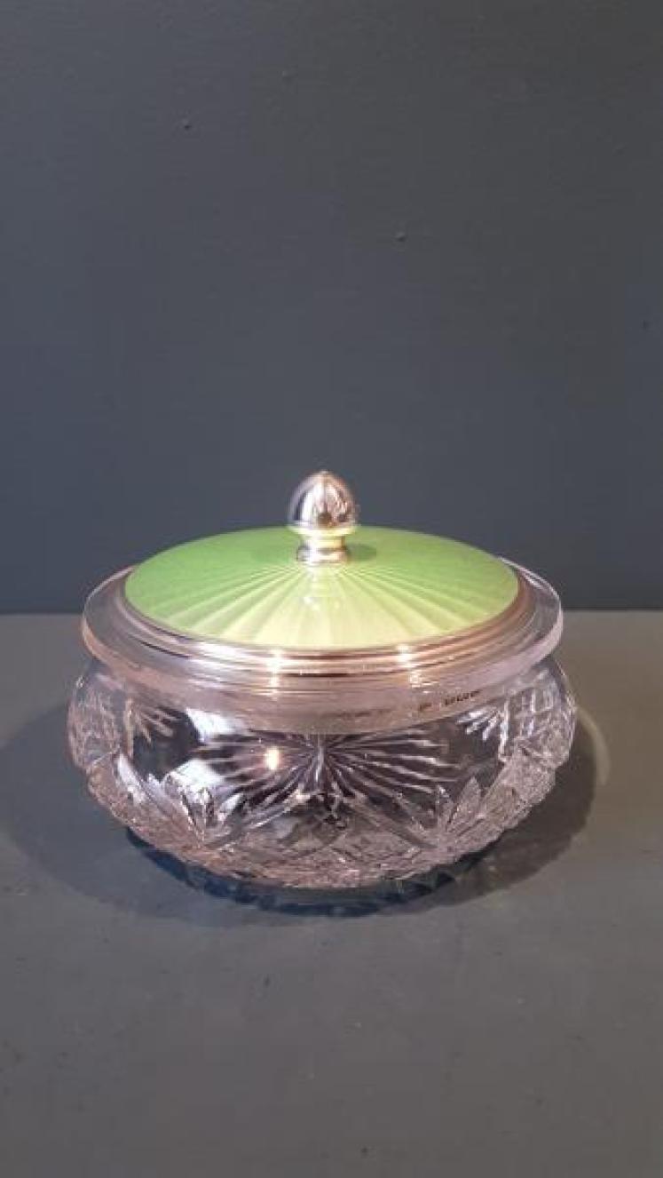 Silver and Engine Turned Enamel Table Jar - Image 1