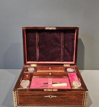 Early Victorian Rosewood and Brass Inlaid Travelling Box