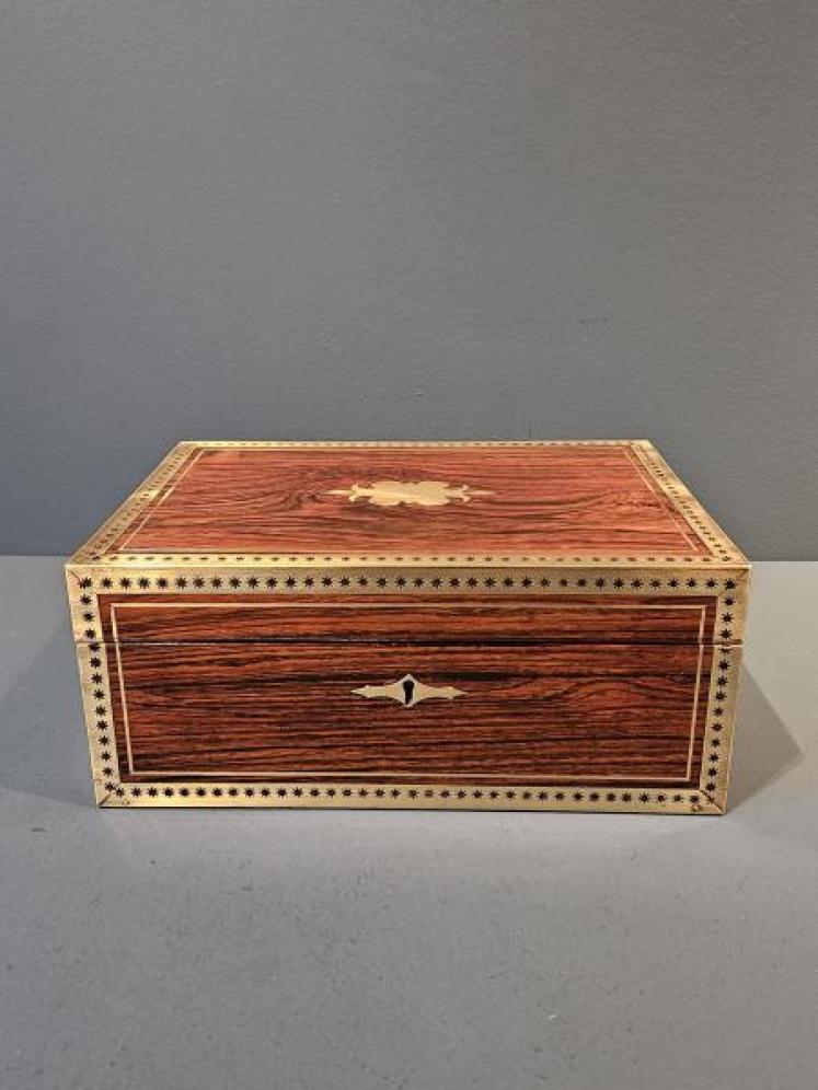 Early Victorian Rosewood and Brass Inlaid Travelling Box - Image 2