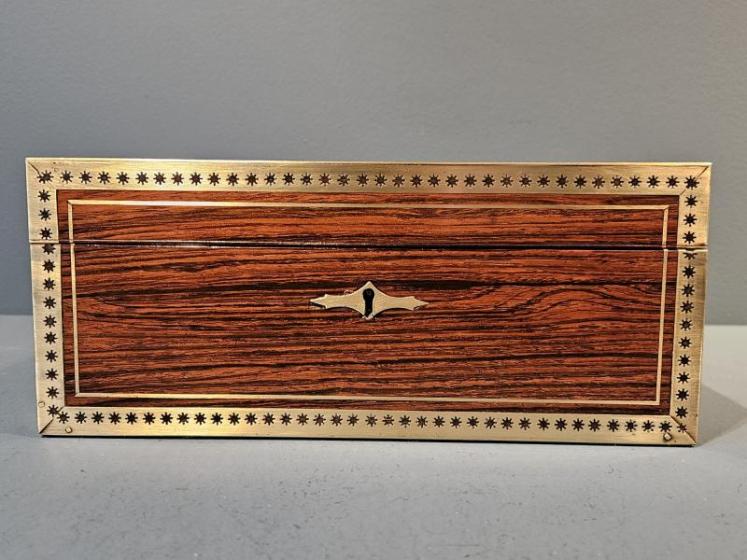 Early Victorian Rosewood and Brass Inlaid Travelling Box - Image 6
