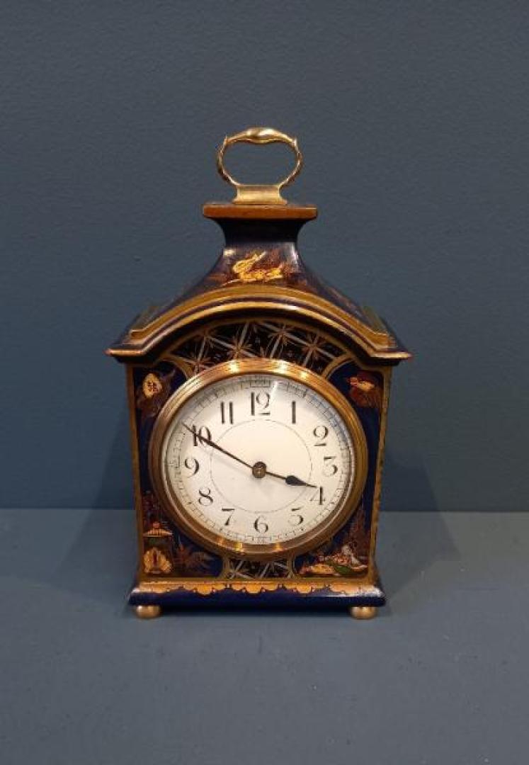 Small Edwardian Blue Chinoiserie Mantel Clock - Image 1