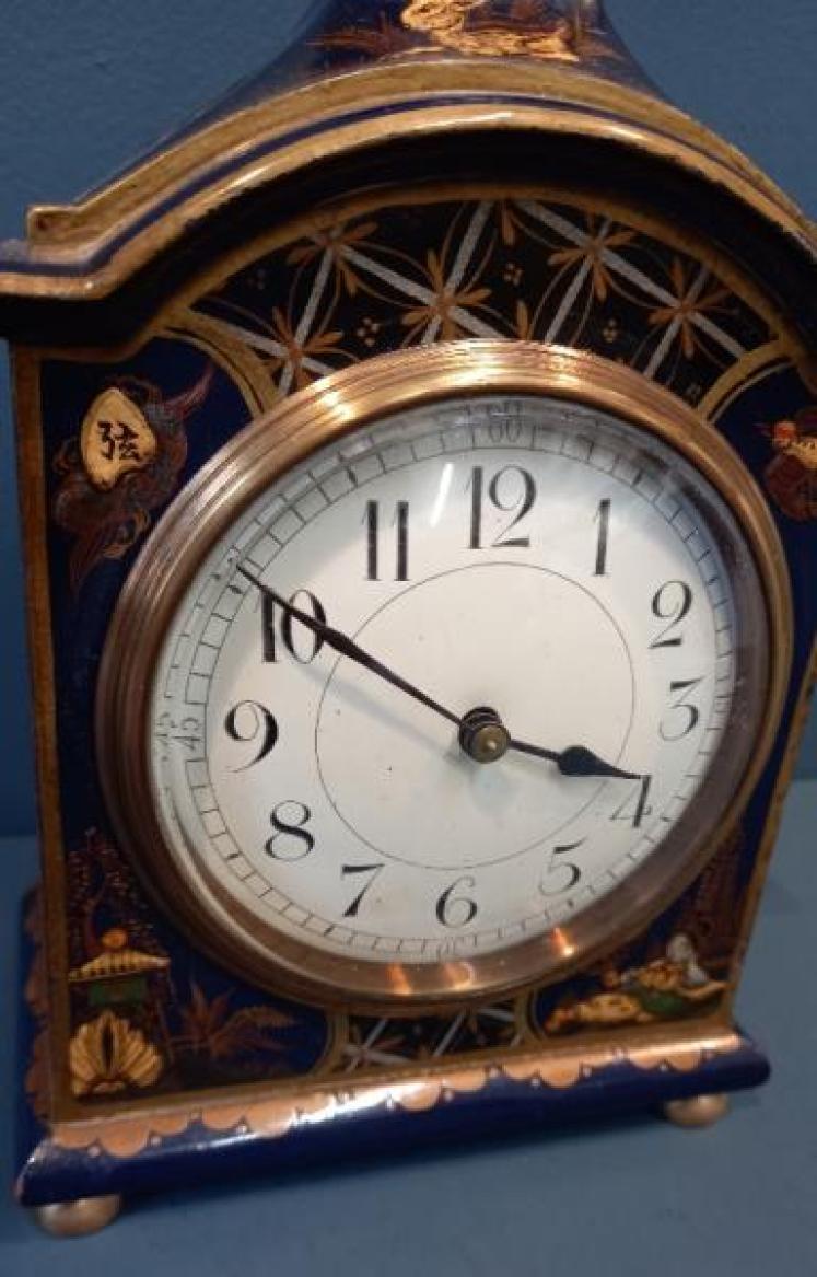 Small Edwardian Blue Chinoiserie Mantel Clock - Image 3