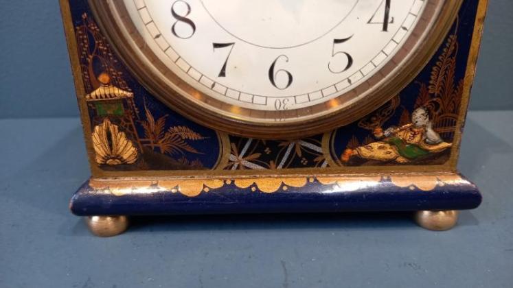 Small Edwardian Blue Chinoiserie Mantel Clock - Image 4