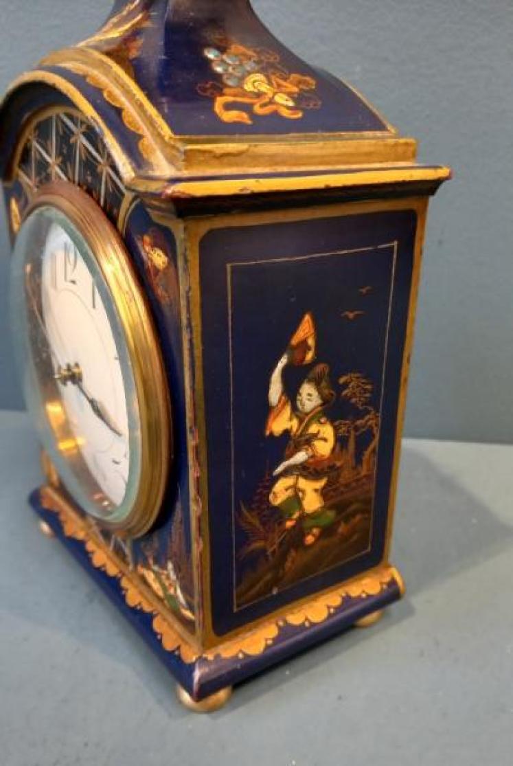 Small Edwardian Blue Chinoiserie Mantel Clock - Image 5