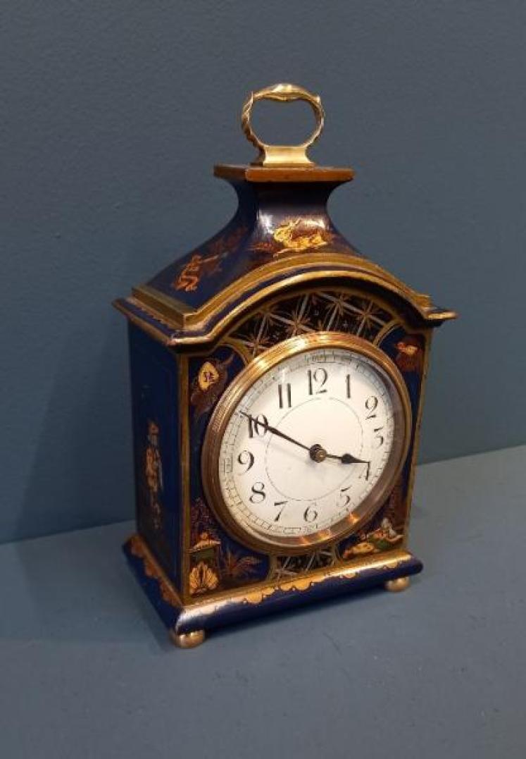 Small Edwardian Blue Chinoiserie Mantel Clock - Image 7