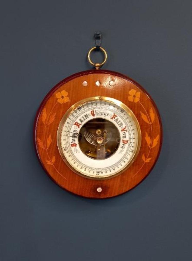 Edwardian Fruitwood Inlaid Aneroid Barometer - Image 1