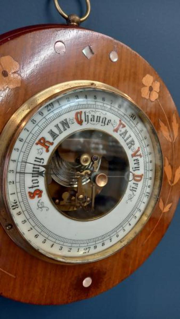 Edwardian Fruitwood Inlaid Aneroid Barometer - Image 3