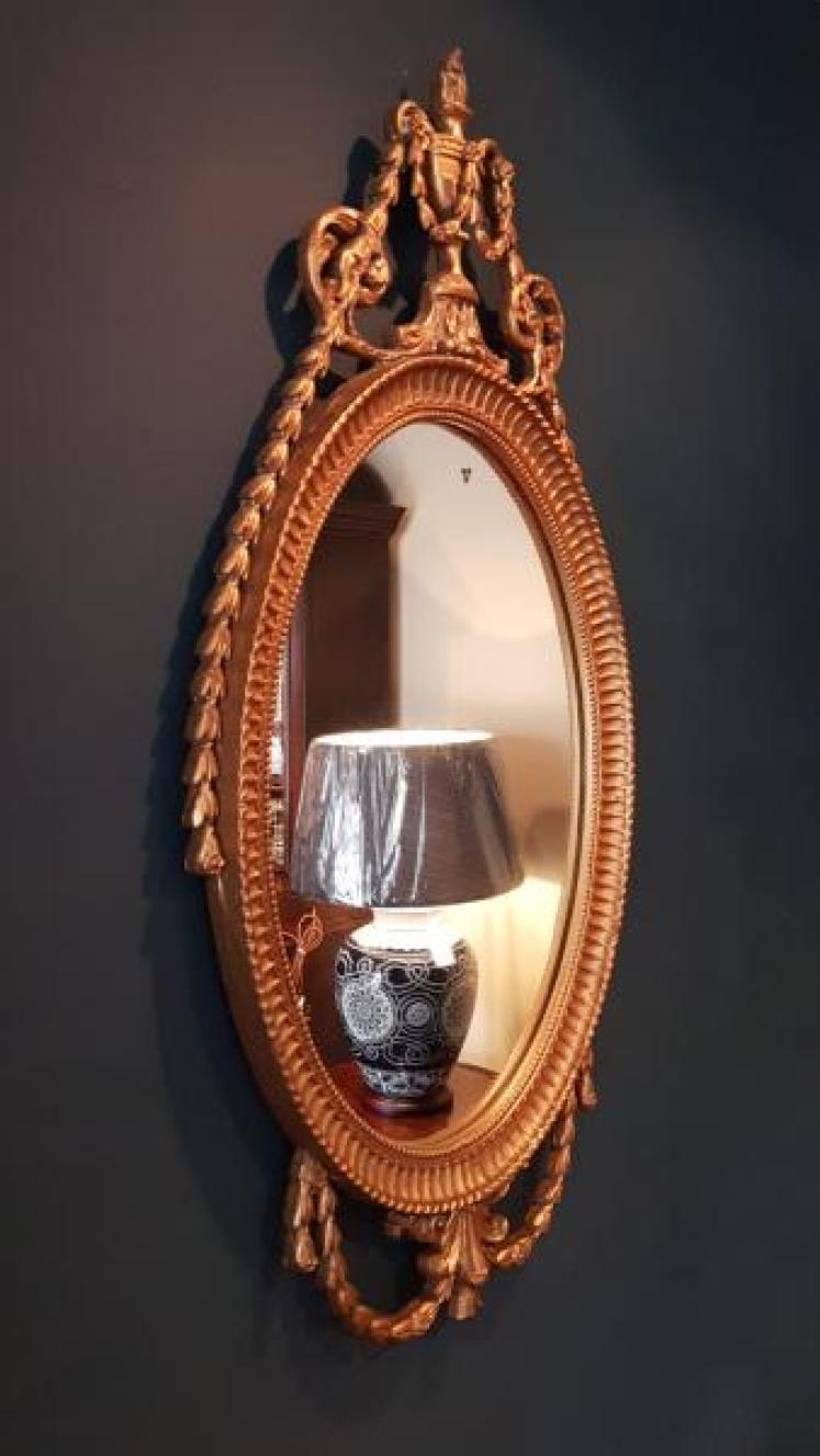 Victorian Oval Timber Gilt Mirror  - Image 5
