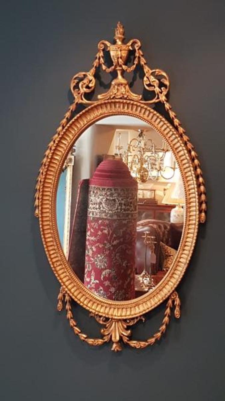 Victorian Oval Timber Gilt Mirror  - Image 6