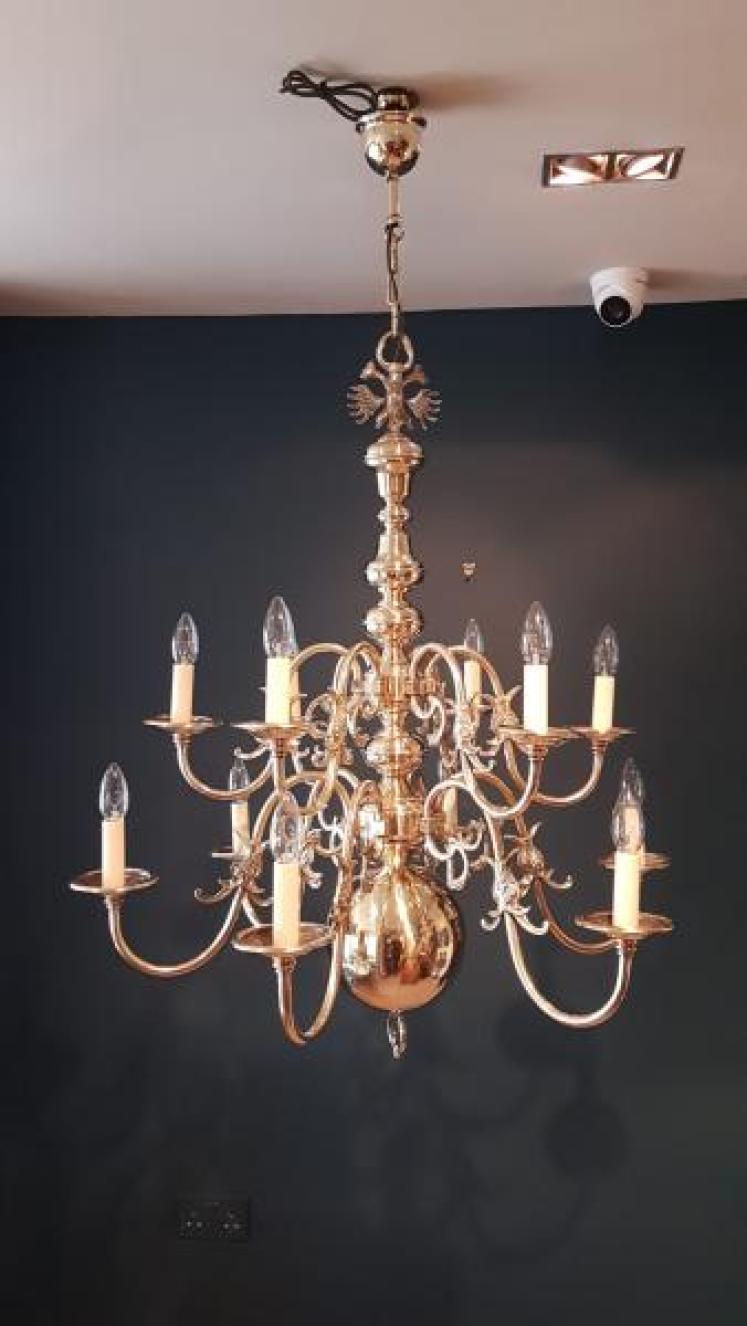 Edwardian Polished Brass Two Tier Chandelier  - Image 1