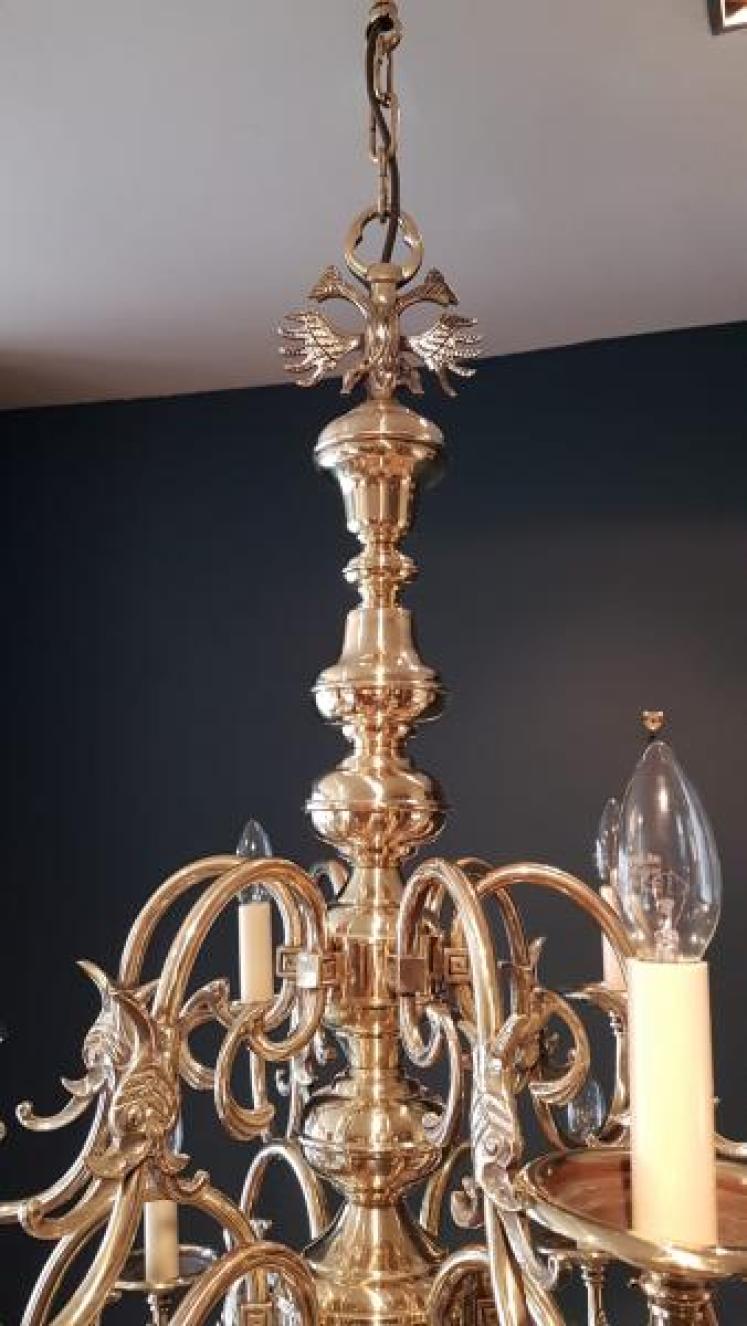 Edwardian Polished Brass Two Tier Chandelier  - Image 4