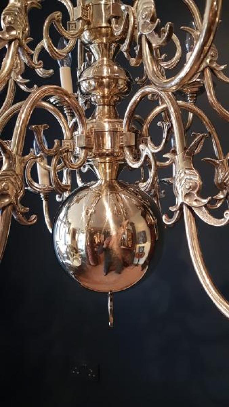 Edwardian Polished Brass Two Tier Chandelier  - Image 5
