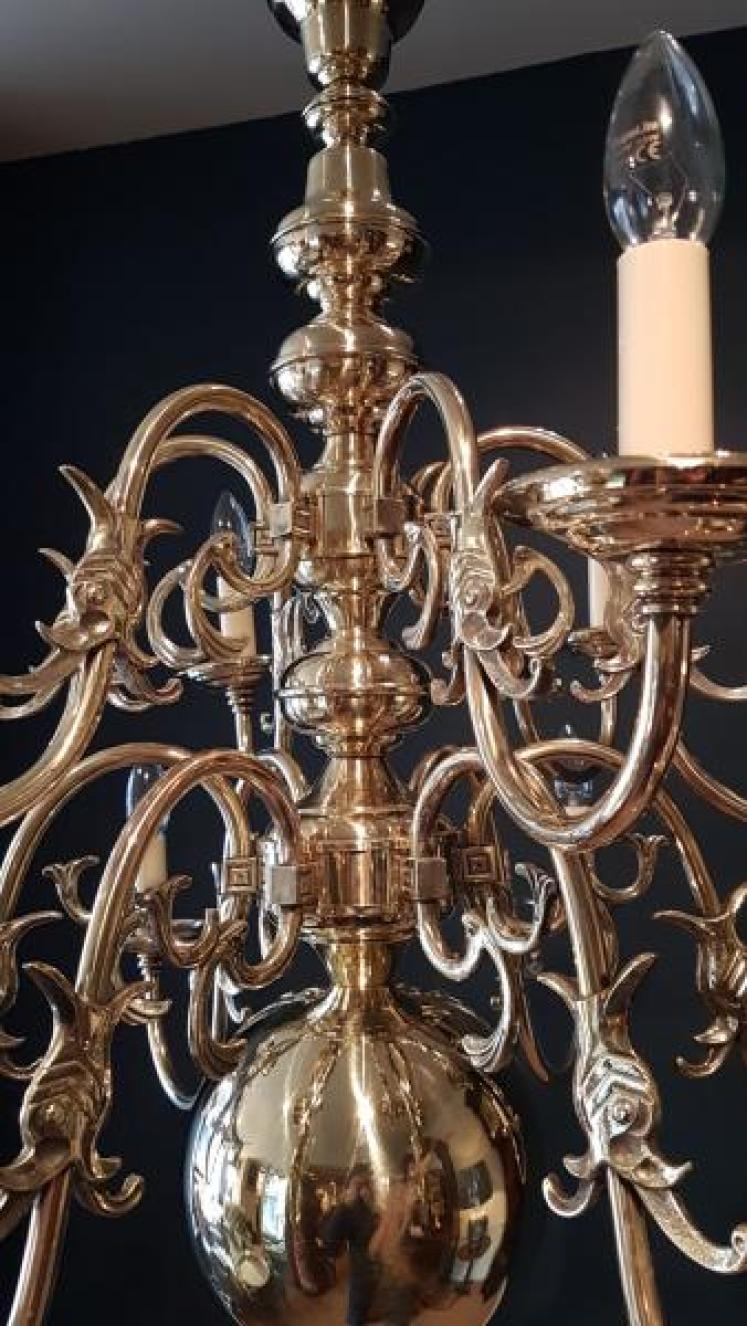 Edwardian Polished Brass Two Tier Chandelier  - Image 7