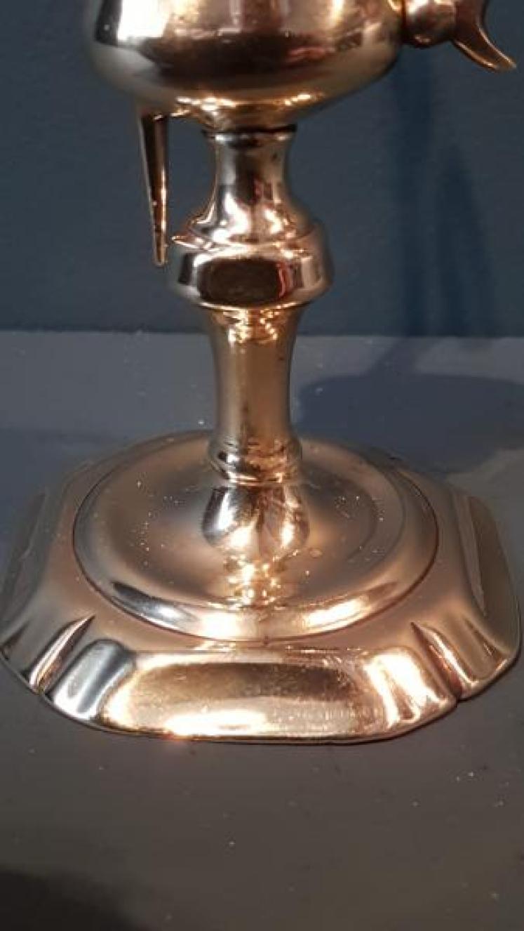 Rare George III Brass Candle Snuffers and Petal Base Stand  - Image 7
