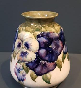 Superb Macintyre Moorcroft Pansy on White Vase