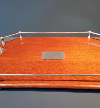 Immaculate Victorian Oak and Silver Plate Tray