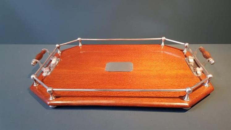 Immaculate Victorian Oak and Silver Plate Tray - Image 1