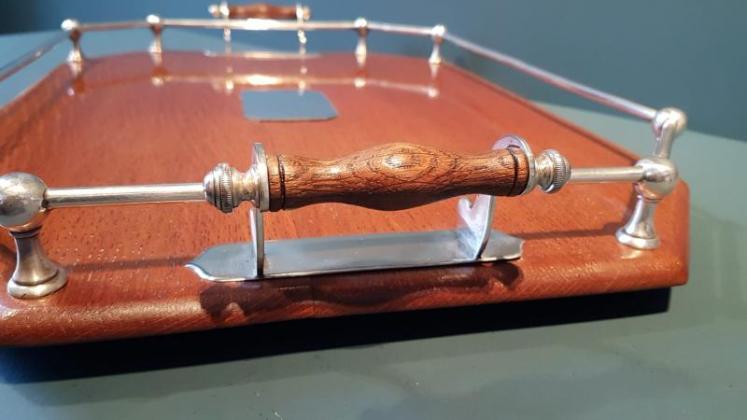 Immaculate Victorian Oak and Silver Plate Tray - Image 2