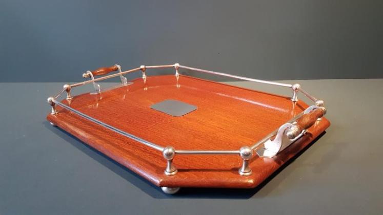 Immaculate Victorian Oak and Silver Plate Tray - Image 3