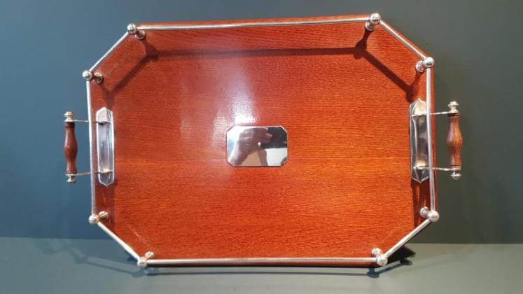 Immaculate Victorian Oak and Silver Plate Tray - Image 4