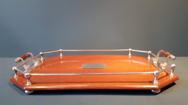 Immaculate Victorian Oak and Silver Plate Tray - Image 5