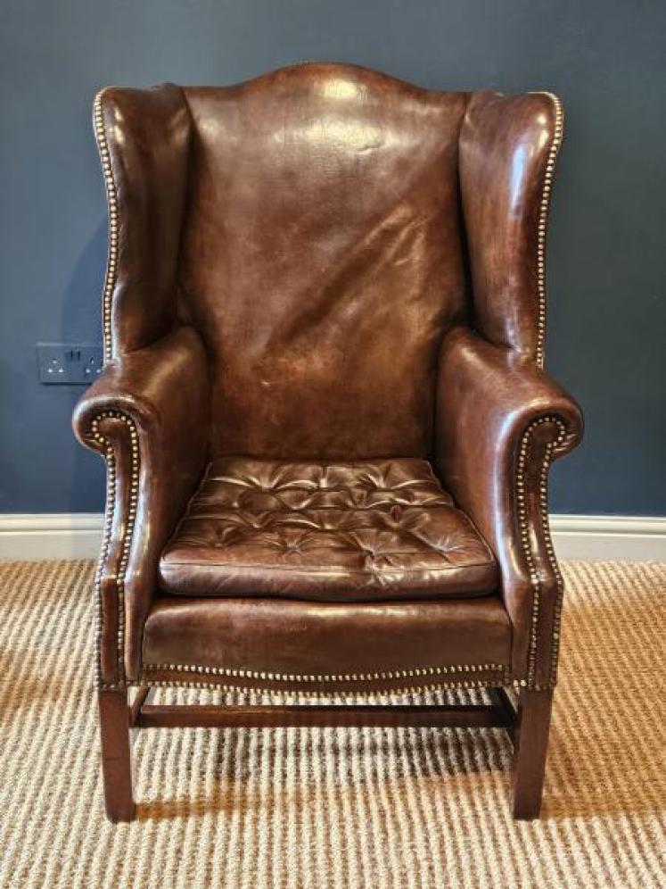 Edwardian Leather Wing Chair - Image 1
