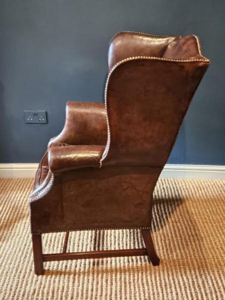 Edwardian Leather Wing Chair - Image 2