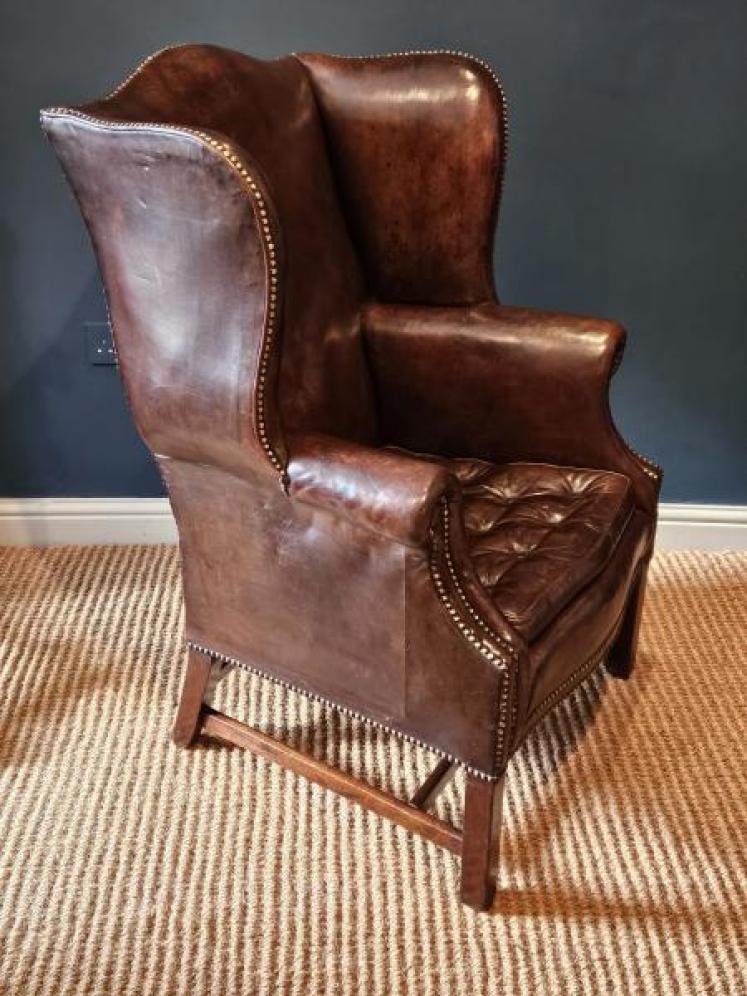 Edwardian Leather Wing Chair - Image 4