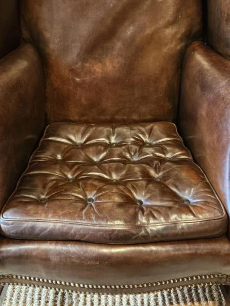Edwardian Leather Wing Chair - Image 5