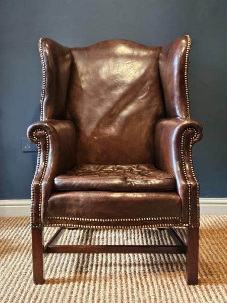 Edwardian Leather Wing Chair - Image 6