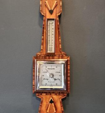 Art Deco Walnut Inlaid Banjo Barometer