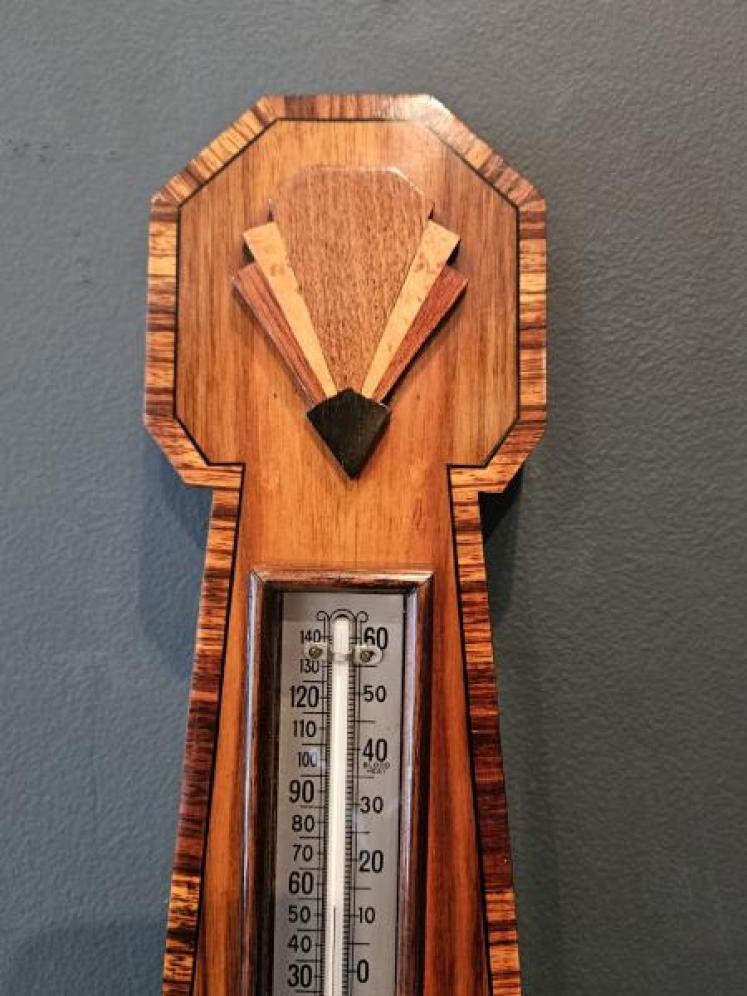 Art Deco Walnut Inlaid Banjo Barometer - Image 2