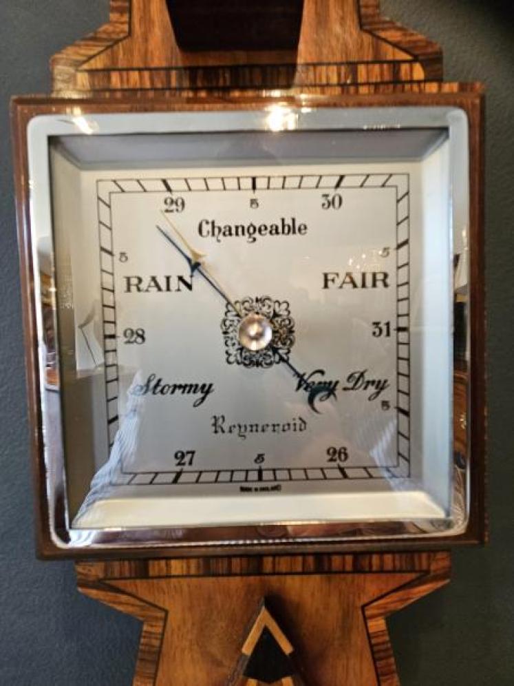 Art Deco Walnut Inlaid Banjo Barometer - Image 3
