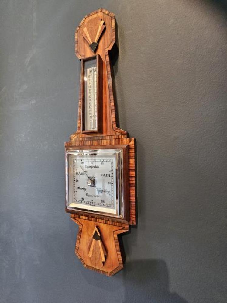 Art Deco Walnut Inlaid Banjo Barometer - Image 4