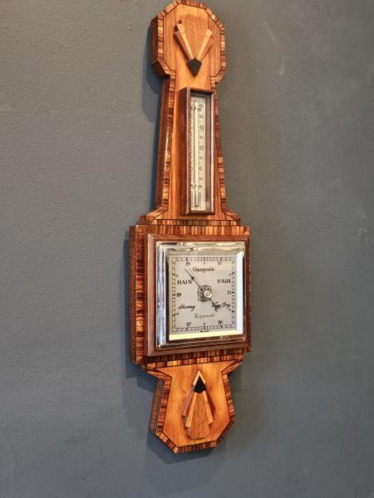 Art Deco Walnut Inlaid Banjo Barometer - Image 6