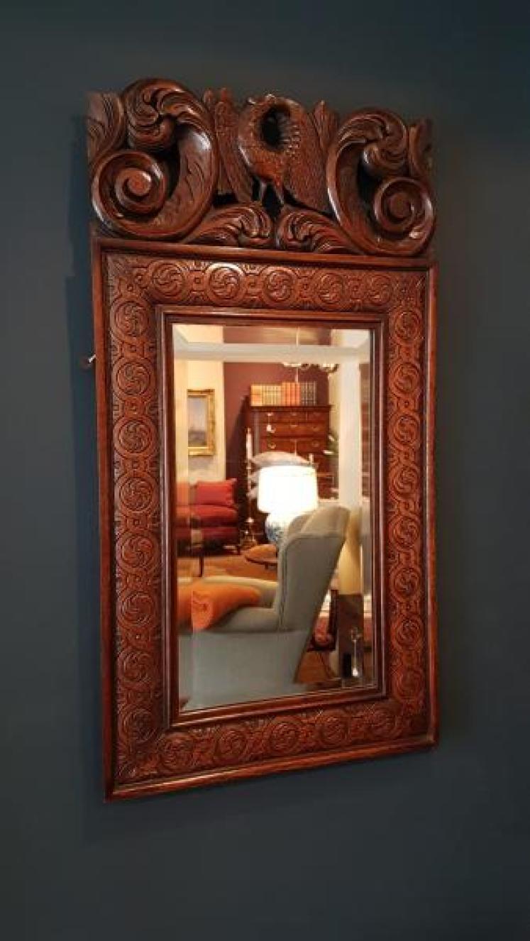 Victorian Carved Oak Mirror - Image 1