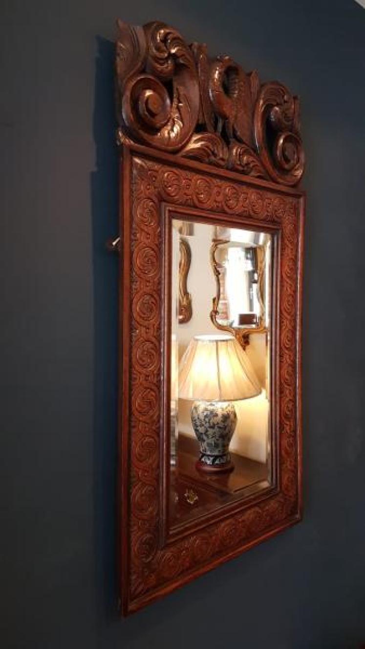 Victorian Carved Oak Mirror - Image 3