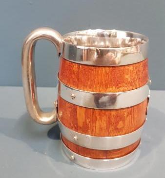 Victorian Oak and Silver Plated Tankard