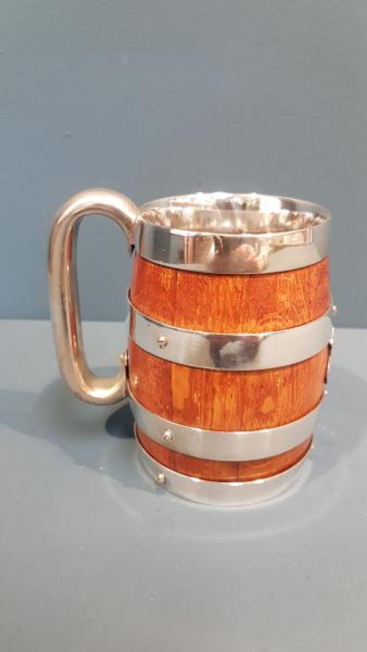 Victorian Oak and Silver Plated Tankard - Image 1