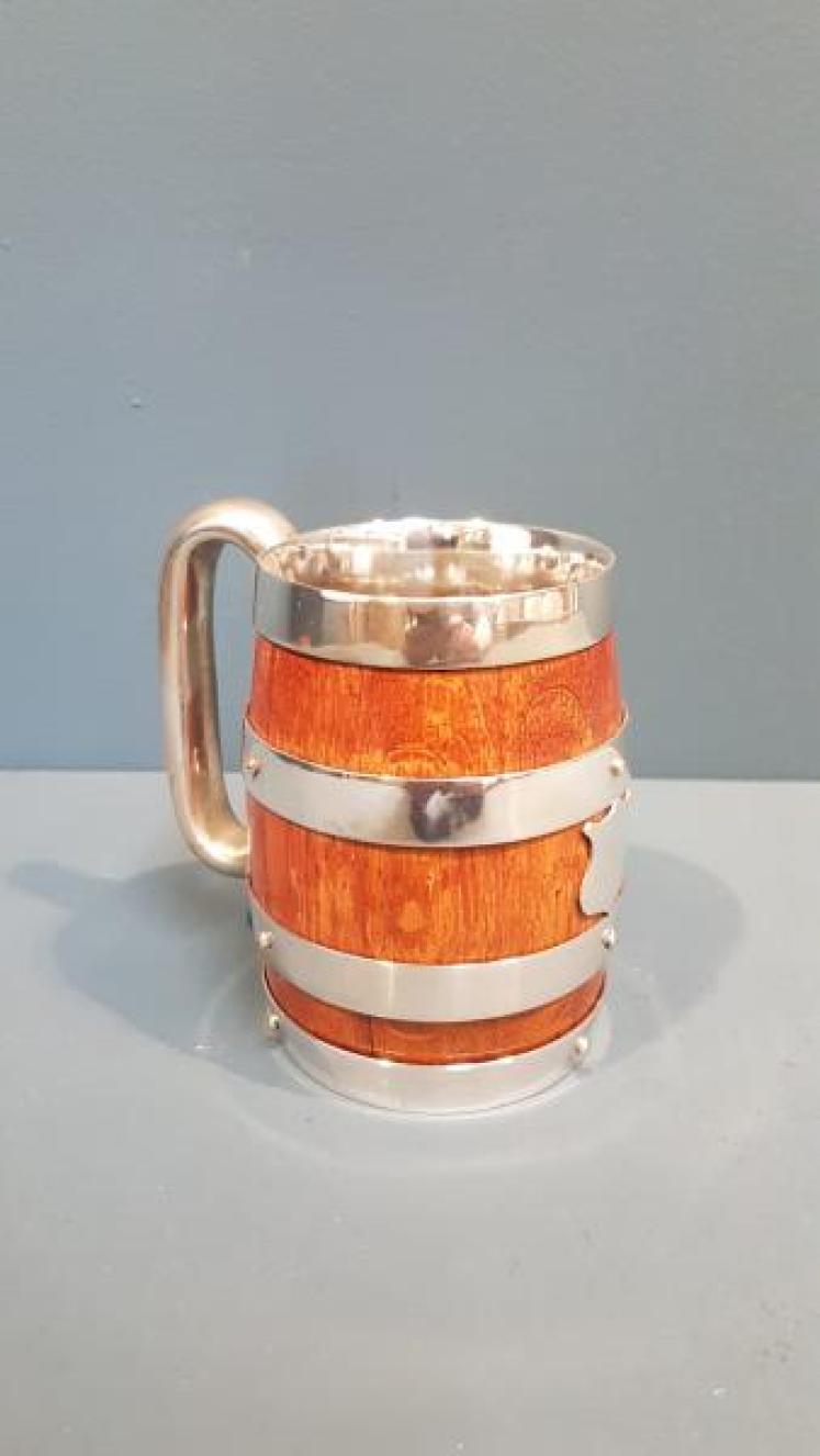 Victorian Oak and Silver Plated Tankard - Image 3