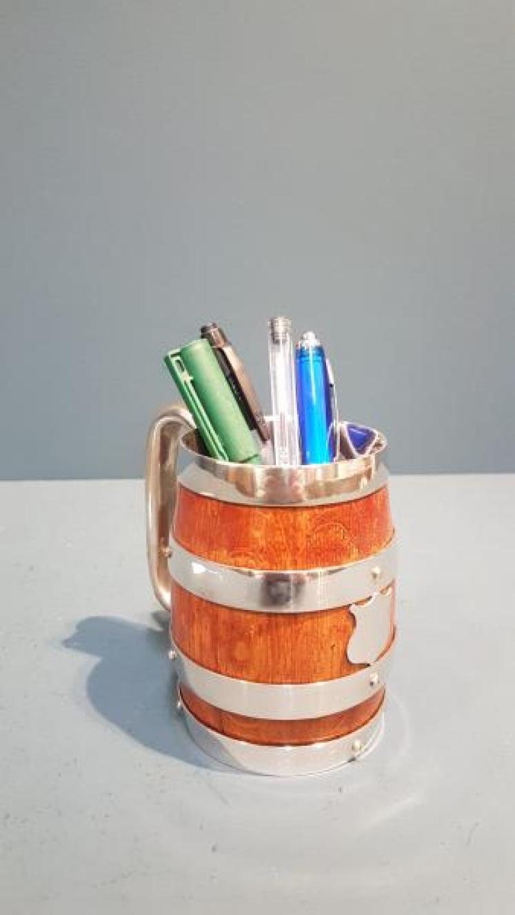Victorian Oak and Silver Plated Tankard - Image 6