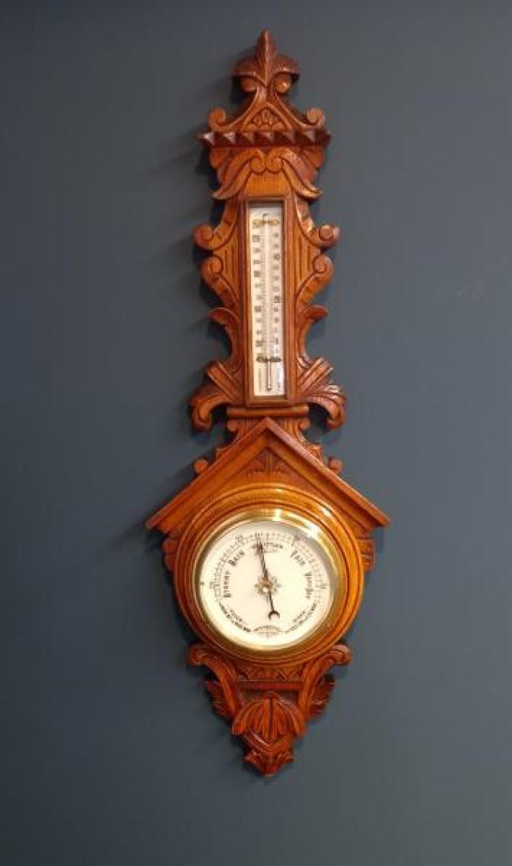 Victorian Polished Golden Oak Banjo Barometer - Image 1