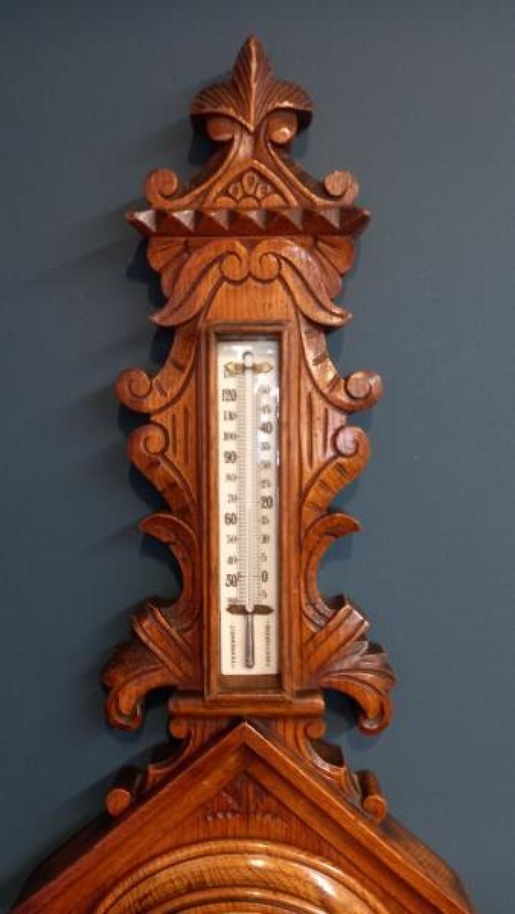 Victorian Polished Golden Oak Banjo Barometer - Image 3