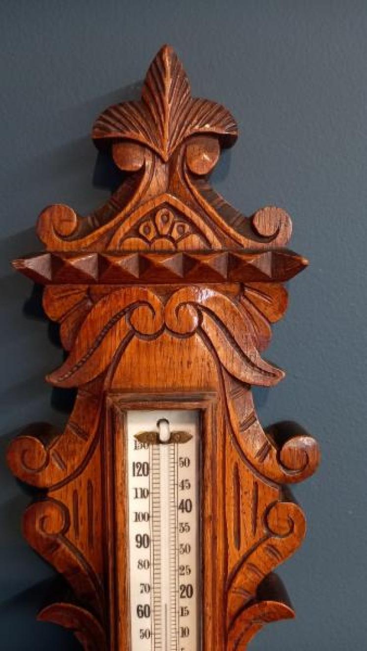 Victorian Polished Golden Oak Banjo Barometer - Image 6