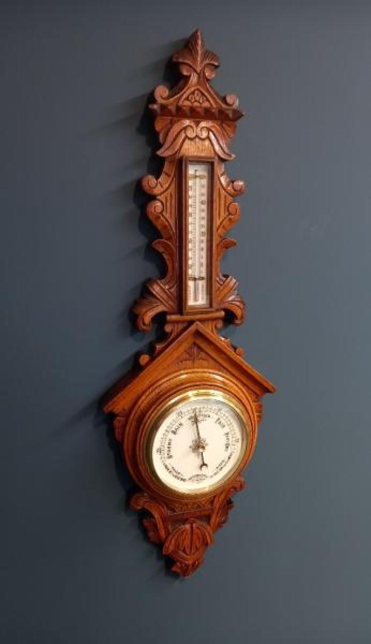 Victorian Polished Golden Oak Banjo Barometer - Image 7