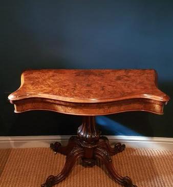 Superior Quality Victorian Burr Walnut Fold Over Gaming Table