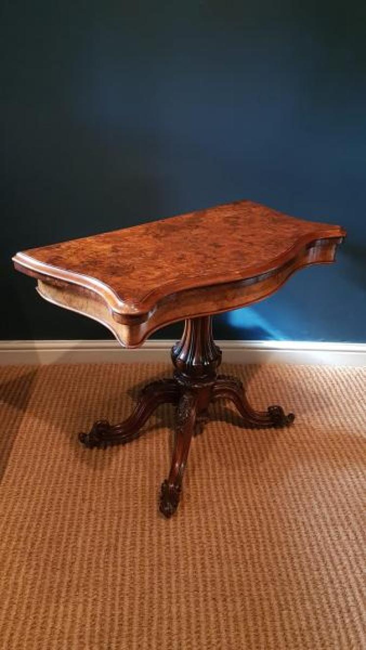 Superior Quality Victorian Burr Walnut Fold Over Gaming Table - Image 2