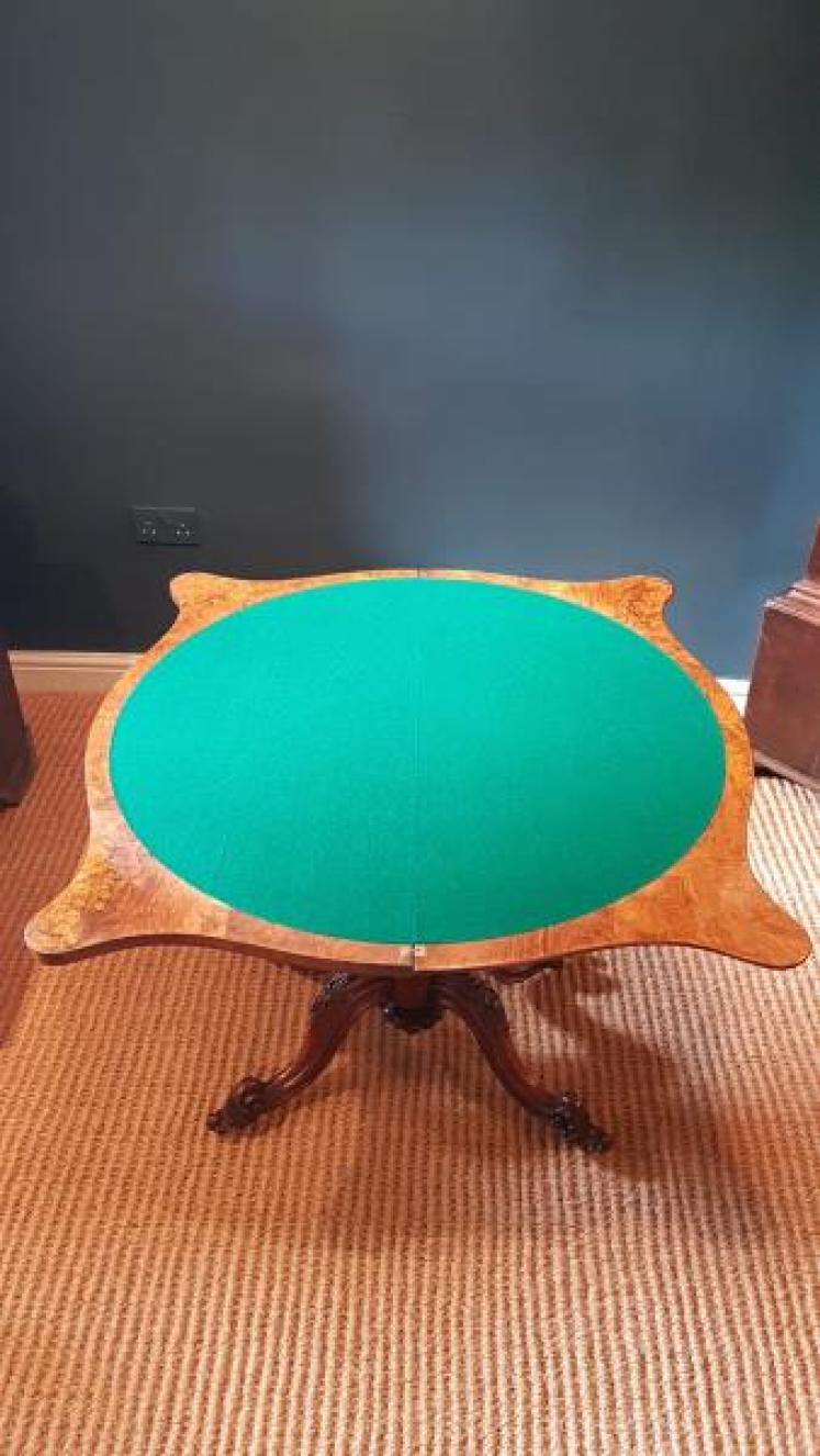 Superior Quality Victorian Burr Walnut Fold Over Gaming Table - Image 3