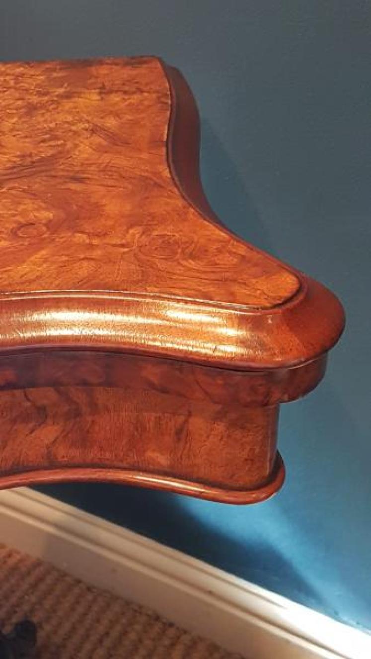 Superior Quality Victorian Burr Walnut Fold Over Gaming Table - Image 7