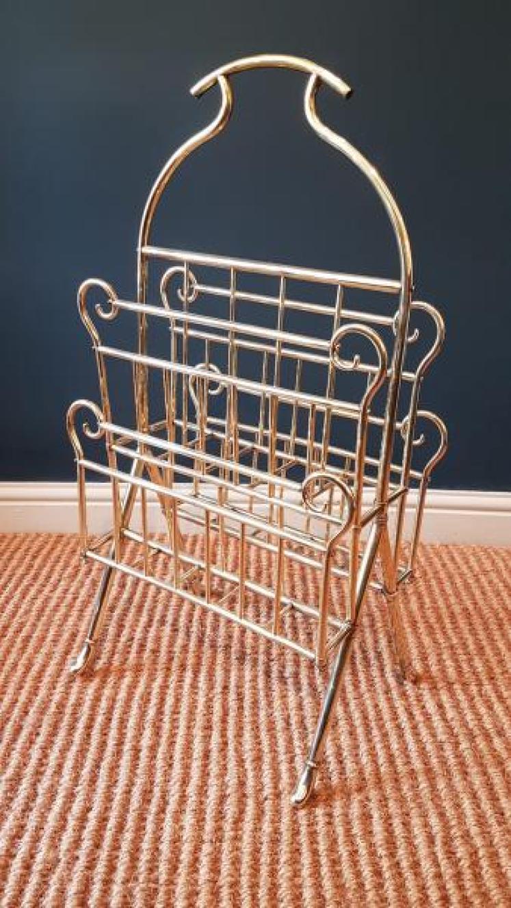 Superb Large Edwardian Brass Magazine and Paper Rack - Image 5